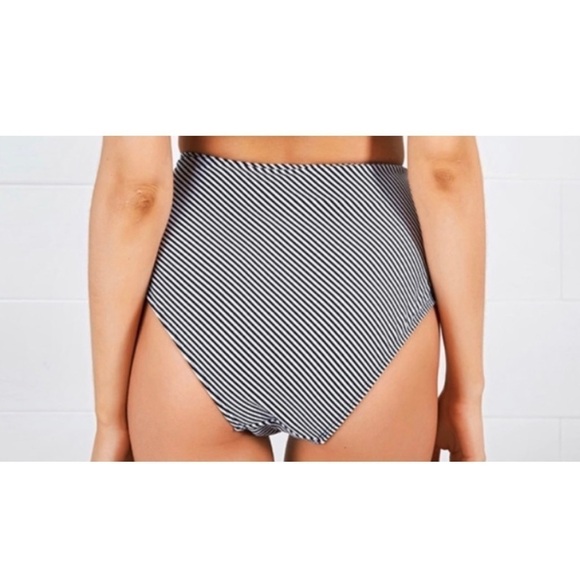 CUPSHE High Waisted Bikini Bottom Stripe Ruched Classic Black White Medium NWT - Picture 4 of 10